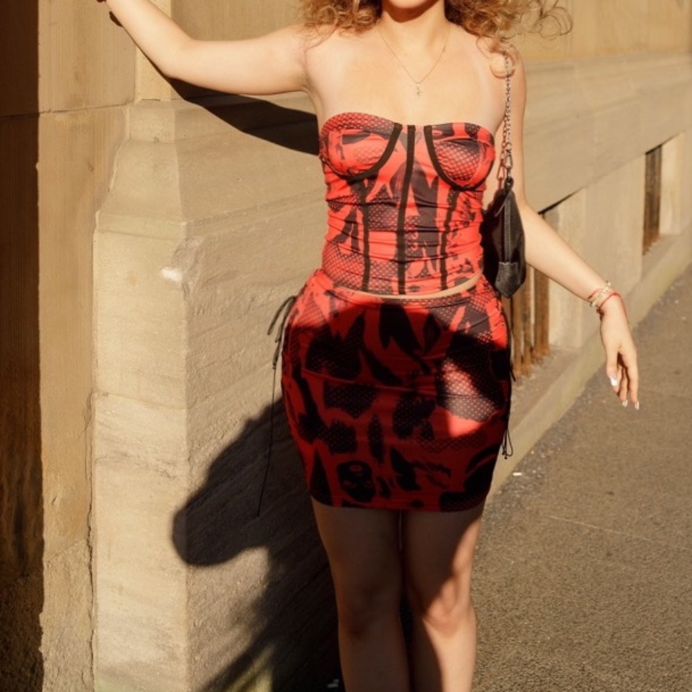 Red printed crop top and skirt (jaded London style)